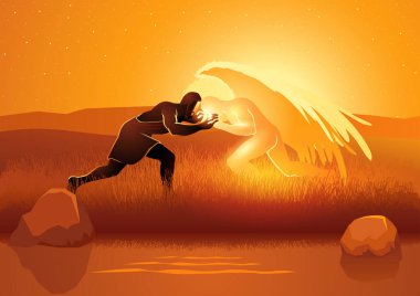 İncil 'deki illüstrasyon dizisi, Jacob' ın Tanrı 'yla veya melekle güreşmesi.