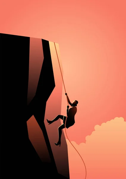 Business Concept Vector Illustration Business Woman Climbing Top Business Concept — Stock Vector