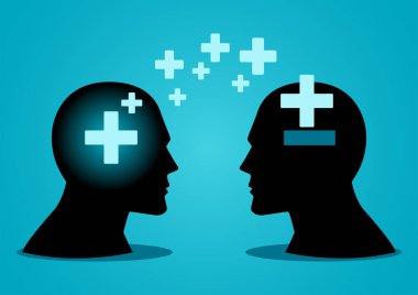 İnsan kafasının başka bir insan kafasına pozitif enerji aktarımının veya yaymasının vektör çizimi