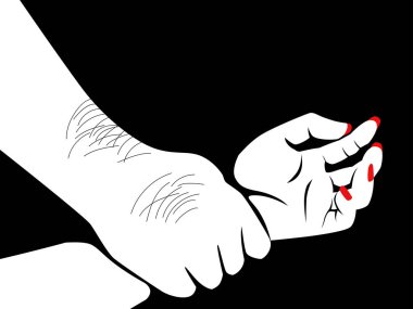 Line art illustration of a hairy man's hand holding a woman hand, having sex, rape concept clipart