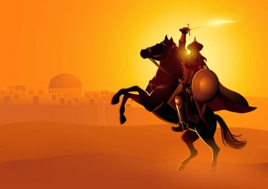 Haçlı Seferleri sırasında sultan olarak İslami güçlere liderlik eden Müslüman bir askeri ve siyasi lider olan Selahaddin ibn Eyüb 'ün temsilcisi.