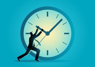 Dev saatin üzerindeki zamanı durdurmaya çalışan iş adamlarının iş konsepti çizimi