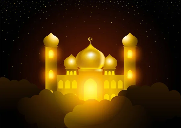 Gloeiende Moskee Aan Hemel Islamitisch Thema Ramadan Wenskaart Vector Illustratie — Stockvector