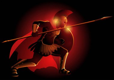 Vector illustration of Achilles, was a hero of the Trojan War in ready to fight position, Greek mythology clipart