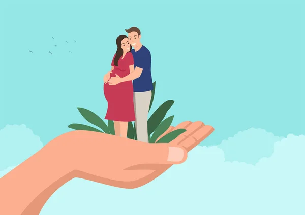 Bir Kocanın Koca Eliyle Hamile Karısını Kucaklamasının Basit Düz Çizgi — Stok Vektör