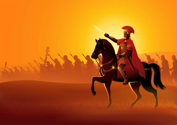 Векторная иллюстрация Гая Юлия Цезаря во главе своей римской армии