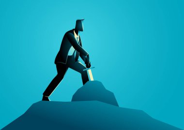 İş adamlarının iş konsepti temsilciliği taştan Excalibur kılıcı çekmeye çalışıyor. Lider olarak değerlilik kavramı.