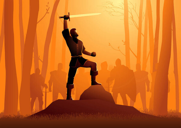 Векторная иллюстрация молодого короля Артура, держащего экскалибур