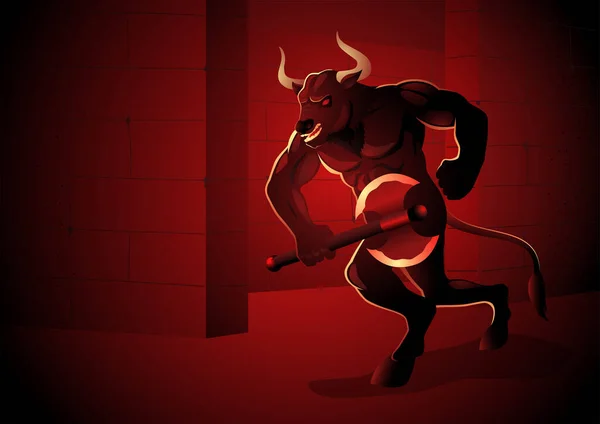 Ancient Greek Mythical Character Minotaur Vector Illustration — 图库矢量图片