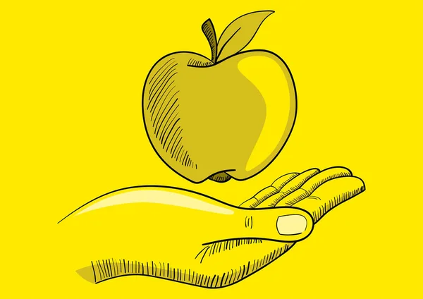 Ilustración Una Mano Con Una Manzana — Vector de stock