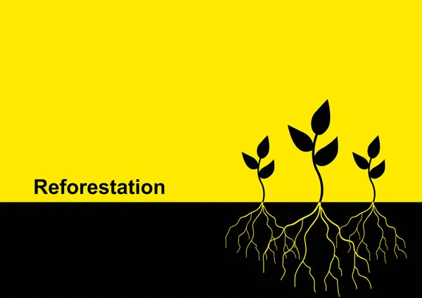 Vector Illustration Young Trees Root Reforestation Theme — 图库矢量图片