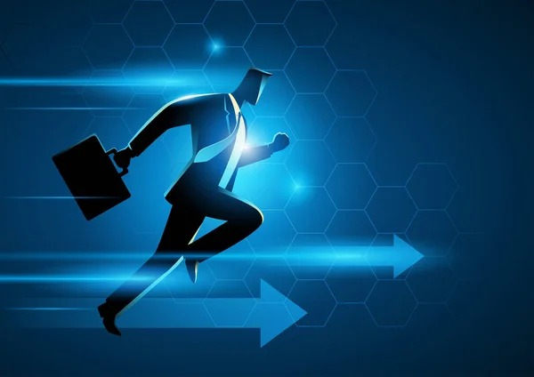 Silhouette Illustration Businessman Running Briefcase Modern Technology Theme Digital Start — Stock Vector