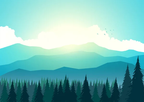 Ilustración Vectorial Del Amanecer Montaña — Vector de stock