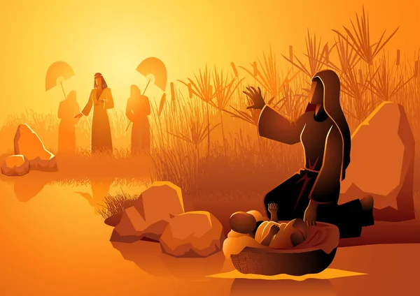 Série Illustrations Vectorielles Bibliques Jochebed Mit Moïse Dans Nil Sachant — Image vectorielle