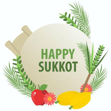Yahudi bayramı için geleneksel Sukkah 'ın vektör illüstrasyonu, pankart veya tebrik kartı için Mutlu Sukkot dekoratif sembolü