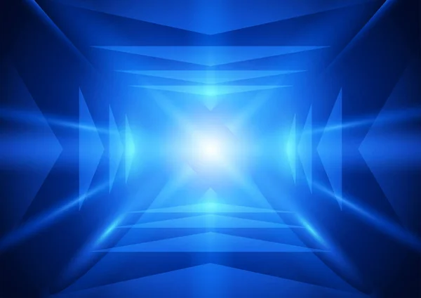 Abstraktní Modrá Světla Šipky Pohybují Směrem Jedinému Světelnému Bodu Perspektiva — Stockový vektor