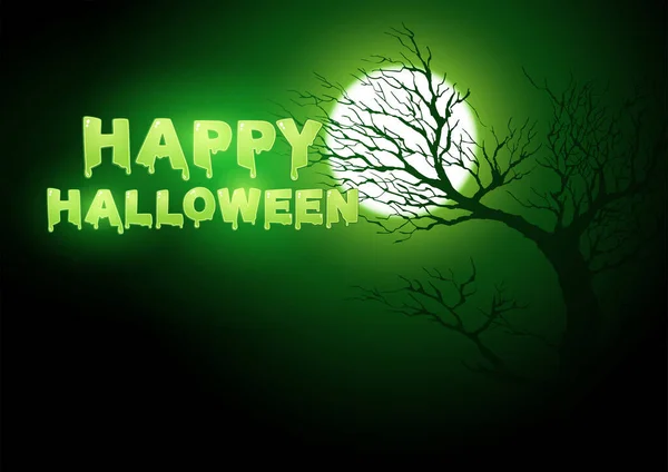 Šťastný Halloween Text Úplňkem Strašidelný Mrtvý Strom Jako Dekorace Vektorové — Stockový vektor