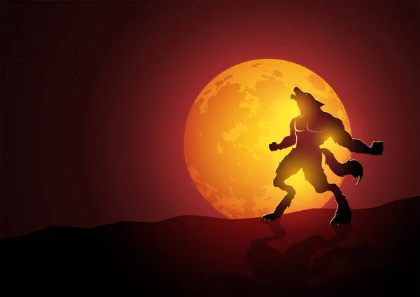 Loup Garou Hurlant Pendant Pleine Lune Illustration Vectorielle Adaptée Thème — Image vectorielle