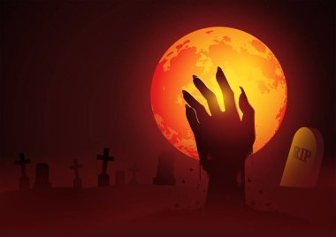 Zombi elinin gölgesi mezardan çıkıyor, korku ve Cadılar Bayramı teması için uygun, EPS 10 vektör illüstrasyonu