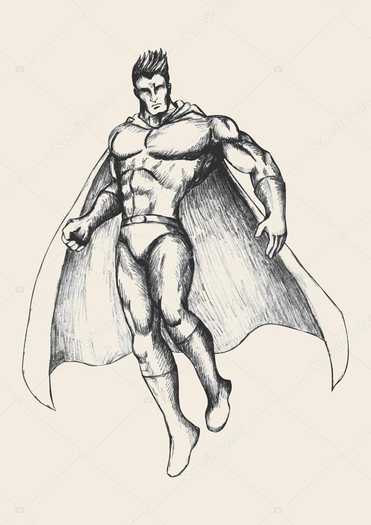 male superhero drawings in pencil