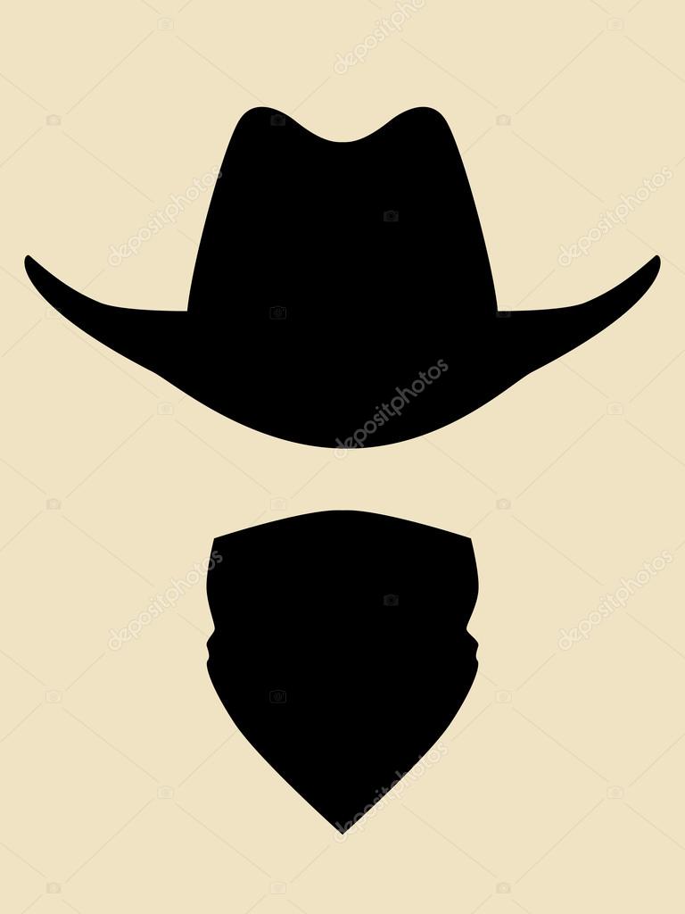 Cowboy hat and bandana covering face symbol