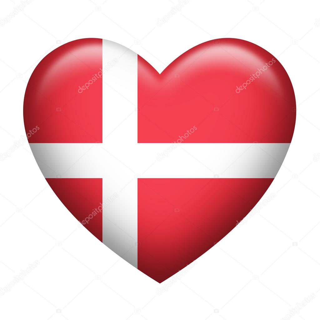 Heart shape of Denmark flag isolated on white