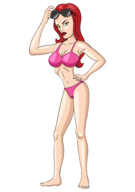 Pembe bikinili seksi kız