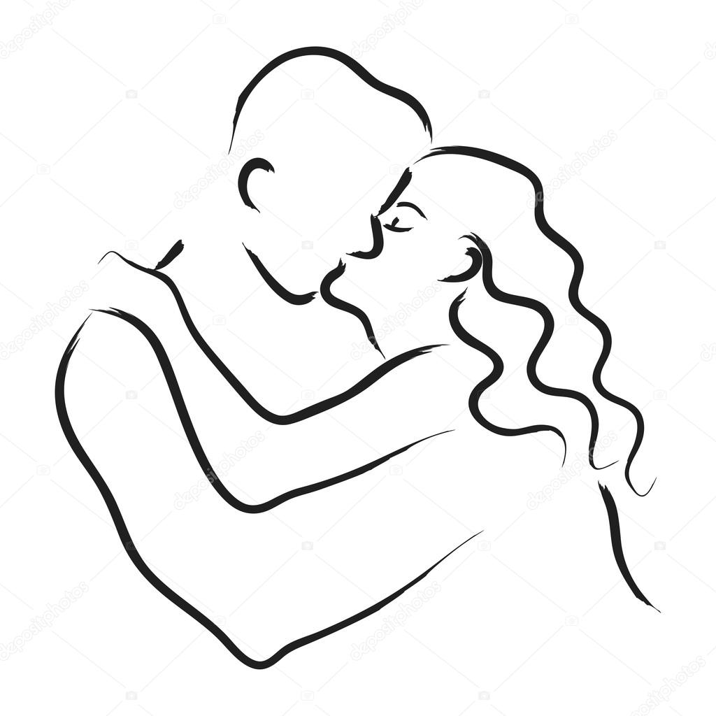 Simple line art of a kissing couple