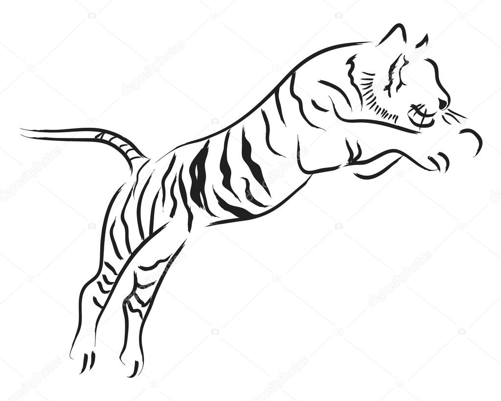 Simple line art of a jumping tiger