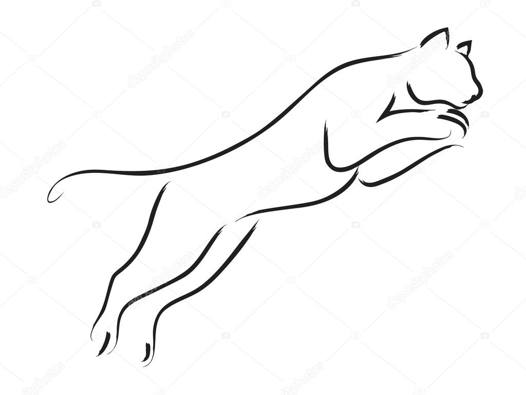 Simple line art of a jumping puma