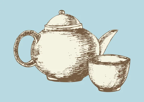 Panela de chá e xícara —  Vetores de Stock