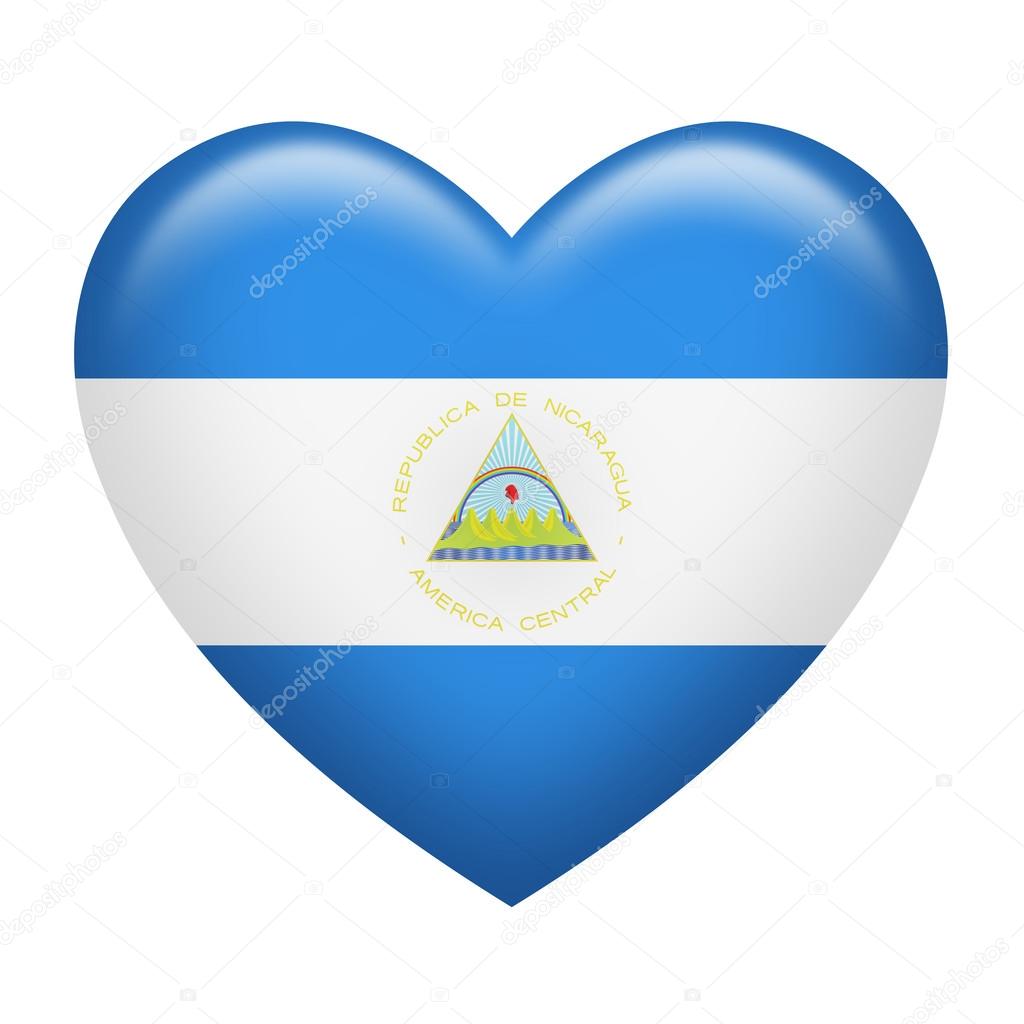 Heart shape of Nicaragua flag isolated on white