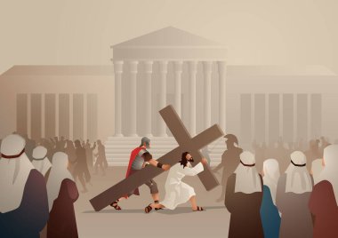 İncil'deki vektör çizim yolu Cross veya istasyonları haç, istasyonu ikinci, İsa kabul eder çarmıhı.