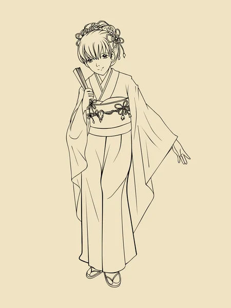 Traje tradicional dama japonesa — Vector de stock