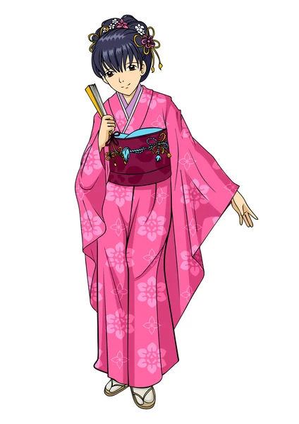 Japonesa dama en kimono — Vector de stock