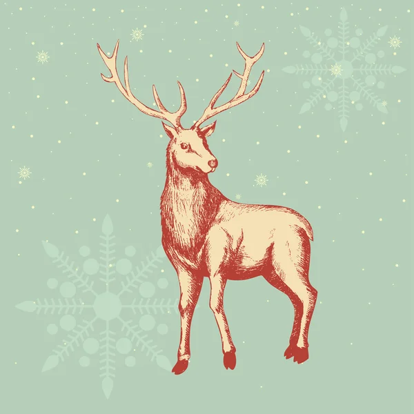 Tema Natal Deer Sketch - Stok Vektor