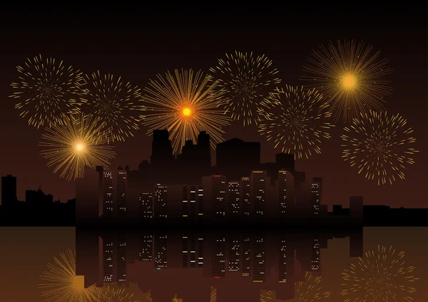 城市天际线的焰火 — 图库矢量图片