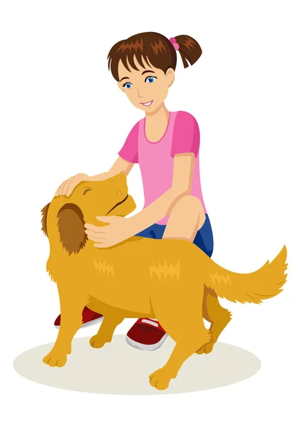 Chica joven con su perro — Vector de stock