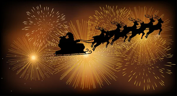圣诞老人和他的雪橇飞 — 图库矢量图片