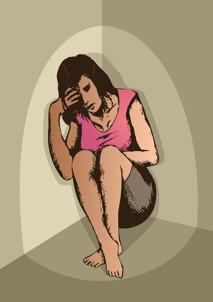 girl crying in corner drawing