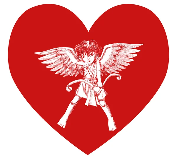 Cupidon sur le symbole de coeur — Image vectorielle