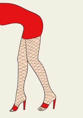 Kadın bacakları Fishnet çorap ile