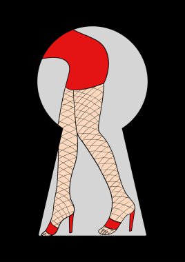 Kadın bacakları Fishnet çorap ile