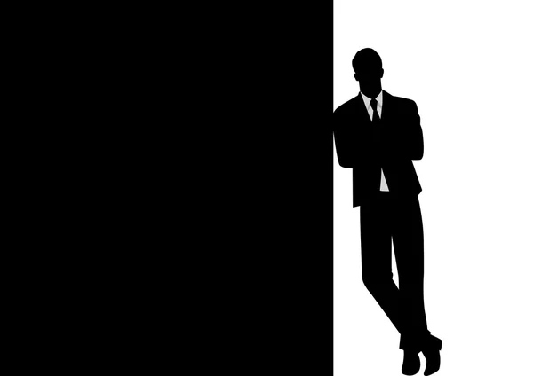 Businessman Leaning At Black Blank Space — Stock Vector