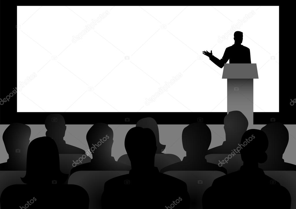 Hombre dando un discurso en el escenario vector, gráfico vectorial