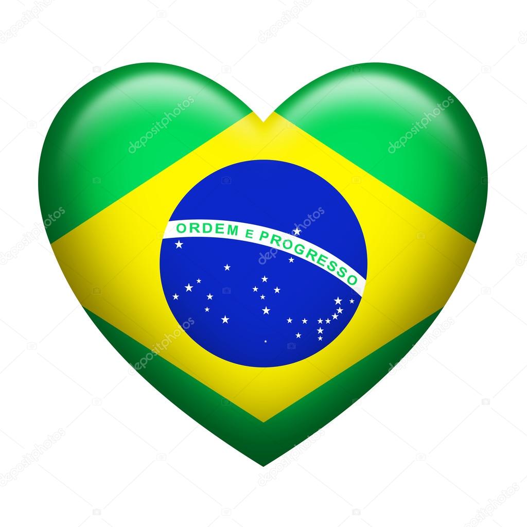 Heart shape of Brazil flag isolated on white