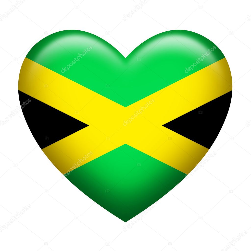 Heart shape of Jamaica flag isolated on white