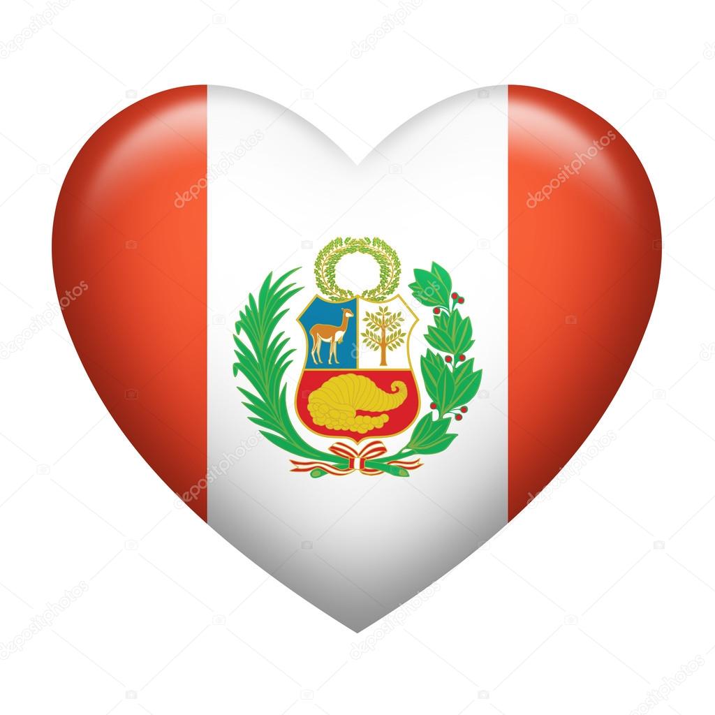 Heart shape of Peru flag isolated on white