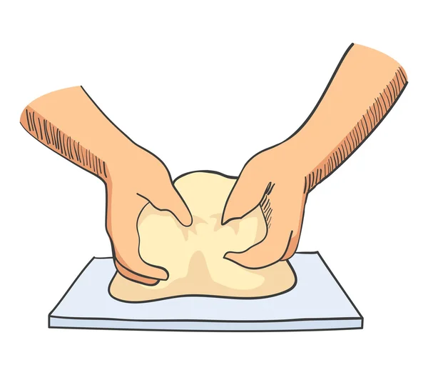 Desenho ilustração de mãos amassando massa de farinha —  Vetores de Stock