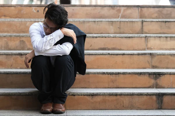 Depressief Gestresste Jonge Aziatische Zakenman Pak Die Lijdt Aan Ernstige — Stockfoto